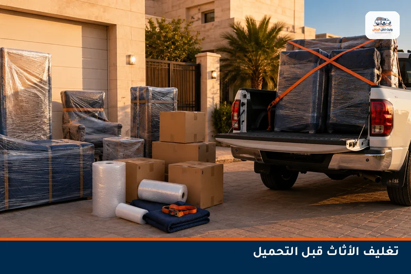 تغليف الأثاث قبل التحميل على الوانيت